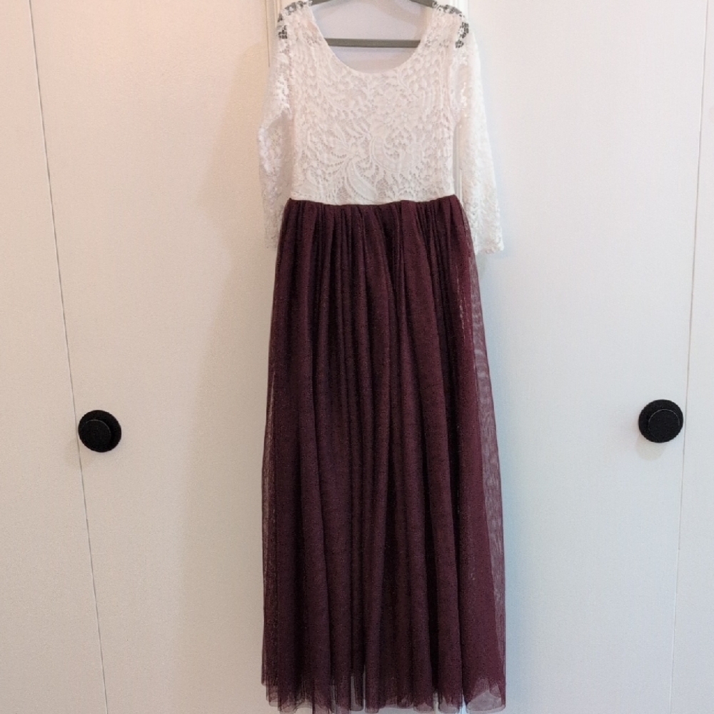 2 Bunnies Flower Girl Dress in Burgundy, Size 9 to 10 Years